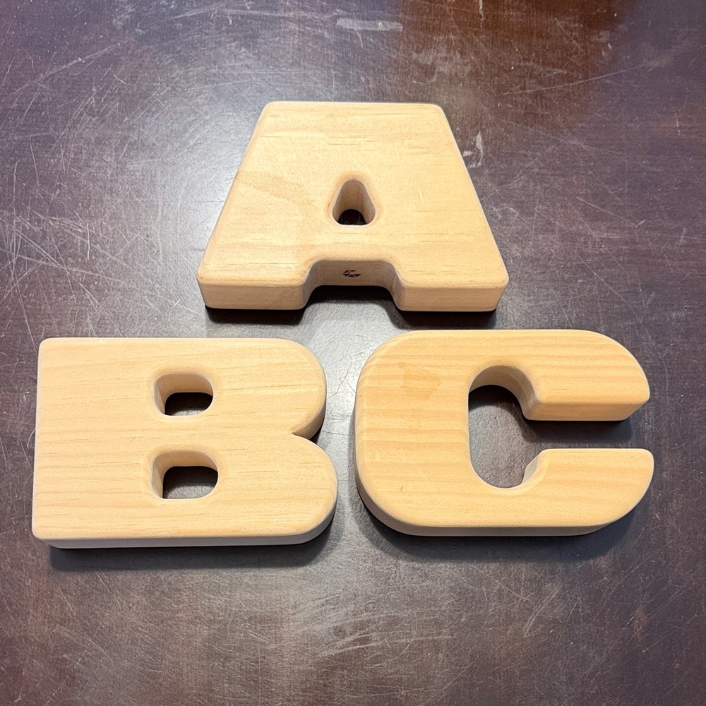 6in x 4in x 1.5in handmade Wooden Letter Blocks A B C - Natural Wood